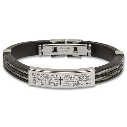 The Lord's Prayer Men's Stainless Steel Black Silicone Bracelet