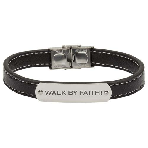 Walk by Faith Men's Stainless Steel Leather Bracelet