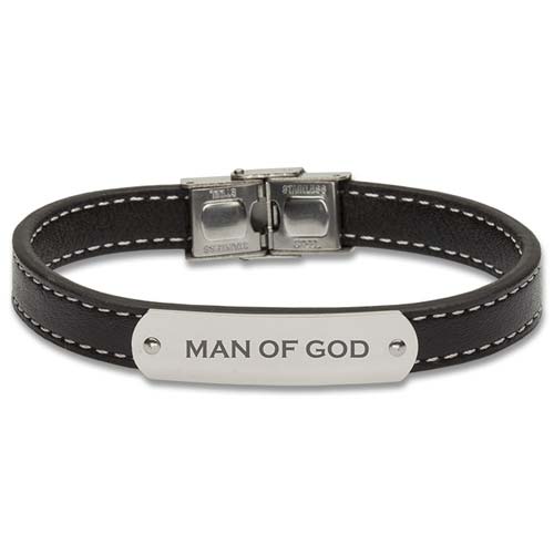 Man of God Men's Stainless Steel Leather Bracelet