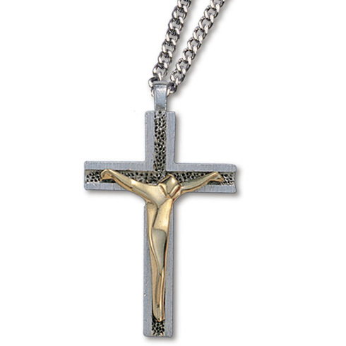 Genuine Pewter 1 3/4in Modern Crucifix 20in Necklace