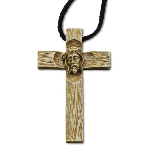 Resin Head of Christ Cross on 30 inch Black Cord Necklace