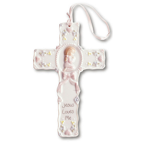 5 1/2in Praying Girl Ceramic Wall Prayer Cross
