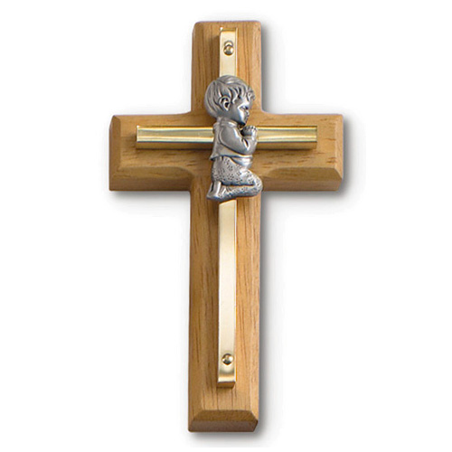 4 1/2in Beveled Gold Plated Praying Boy Wall Cross