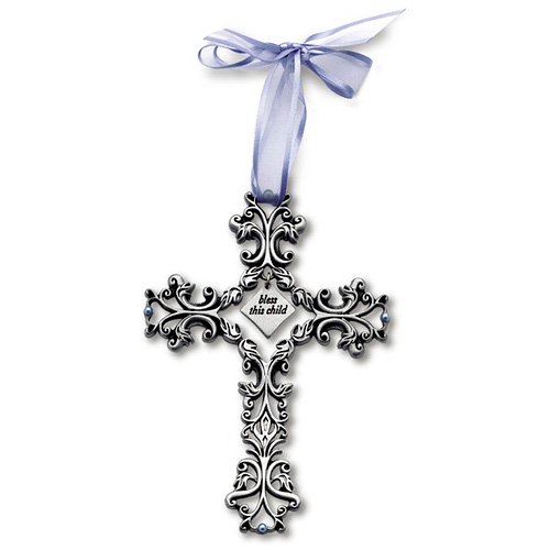 5in Pewter Bless This Child Filigree Wall Cross for Boys
