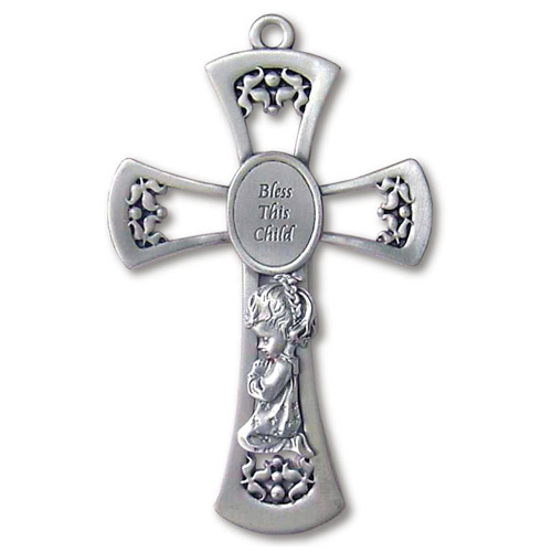 5 1/2in Pewter Bless This Child Girl's Wall Cross