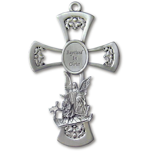 Pewter Baptized in Christ Wall Cross 5 1/2in
