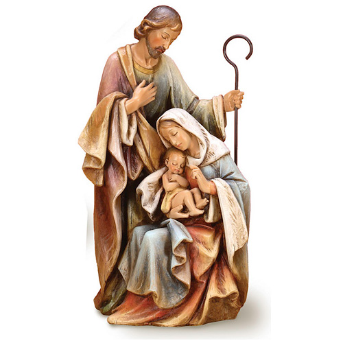 Faux Wood Carved Holy Family 15in tall 