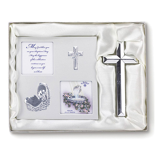 Baptism Picture Frame and Cross Gift Set