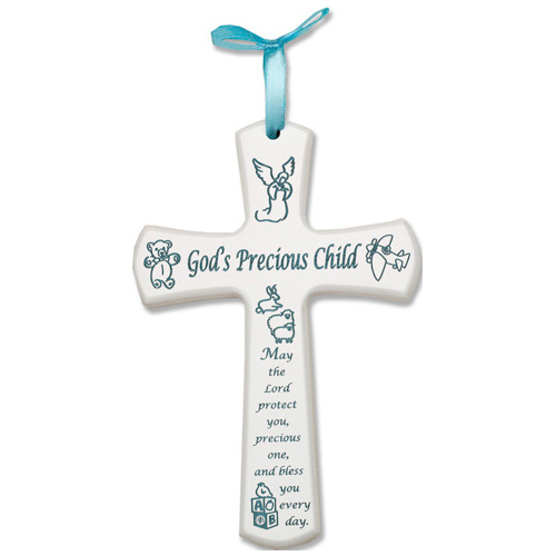 God's Precious Child Blue Wooden Cross