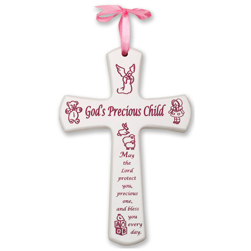 God's Precious Child Pink Wooden Cross