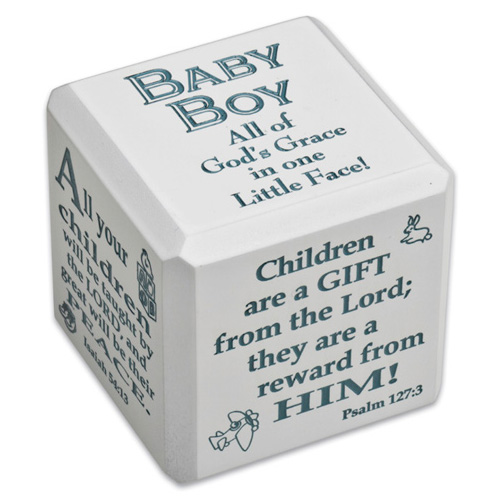 Wooden Baby Boy Scripture Cube