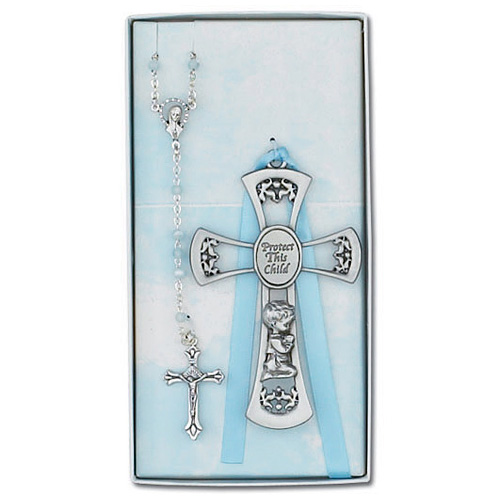 Boy's 3 1/2in Pewter Cross and Rosary Set