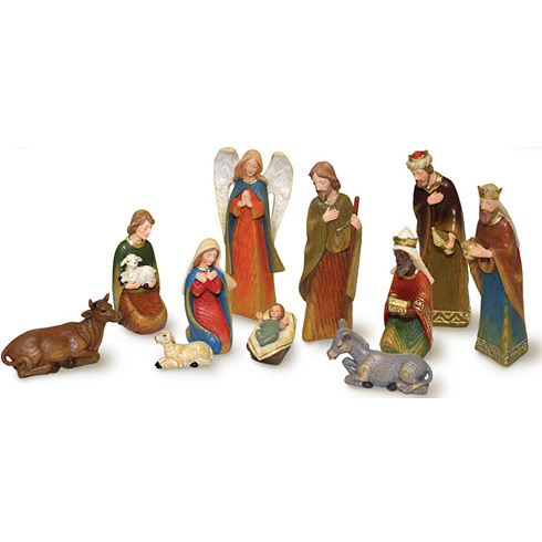 11 Figure Faux Wood Carved Nativity Scene