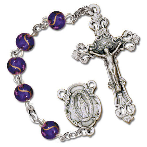 Silver Oxidized Amethyst Speckled Bead Rosary