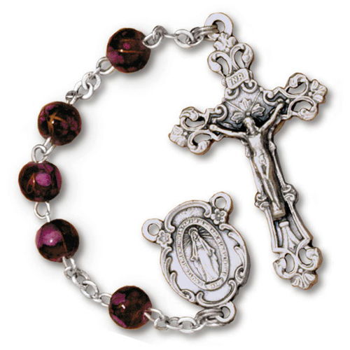 Silver Oxidized Red Speckled Bead Rosary