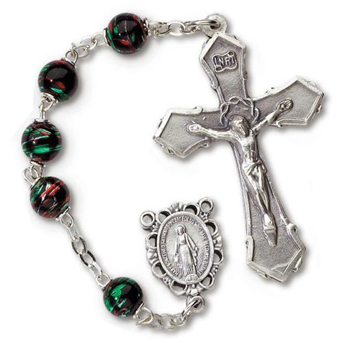Silver Oxidized Jet Bead Passion Cross Rosary