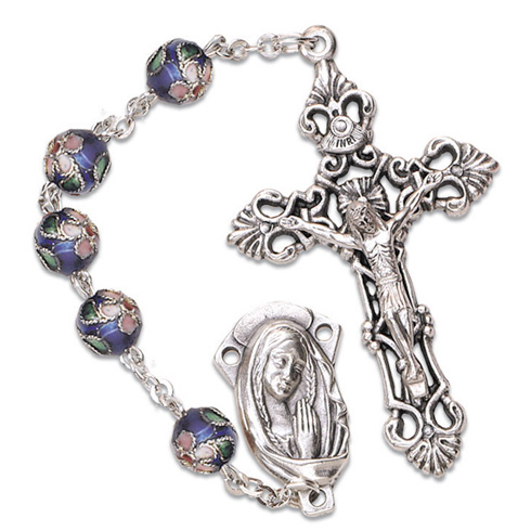 Silver Oxidized Blue Cloisonne Bead Rosary