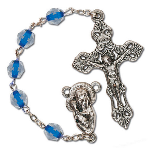 Silver Oxidized Blue Crystal Bead Filagree Rosary