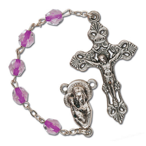 Silver Oxidized Pink Crystal Bead Filagree Rosary