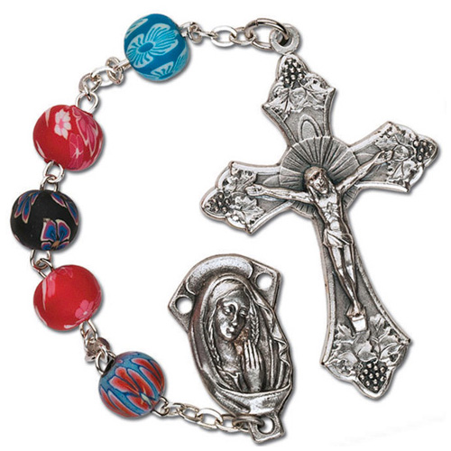 Mixed Metal Multi-Colored Floral Crucifix Rosary