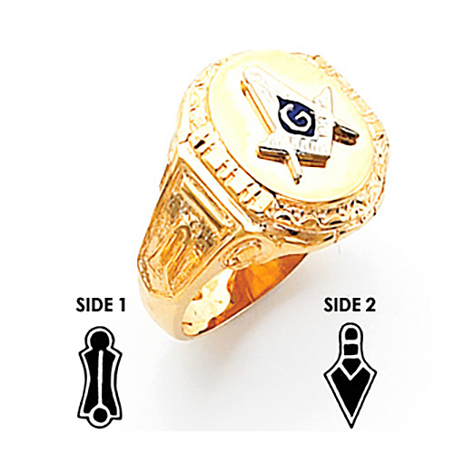 14k Yellow Gold Oval Masonic Ring with Textured Border