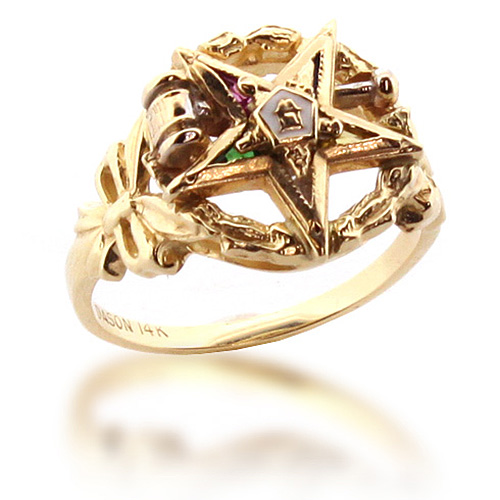 Past Matron Eastern Star Ring with Open Wreath Top 14k Two-tone Gold