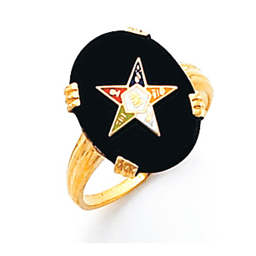 Eastern Star Ring with Large Oval Onyx 10k Yellow Gold