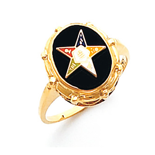 Oval Eastern Star Ring with Bead Accents 14k Yellow Gold