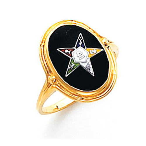 Eastern Star Ring with Oval Onyx and Thin Shank 14k Yellow Gold