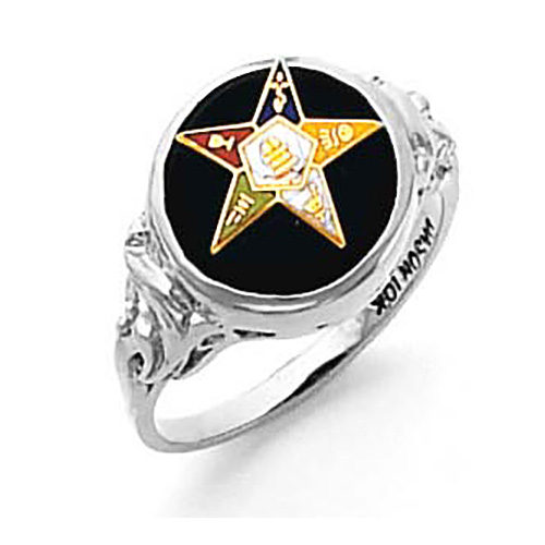 14k White Gold Round Eastern Star Ring