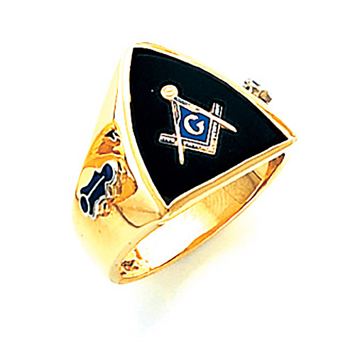 Jumbo Shield Blue Lodge Ring - 10k Gold