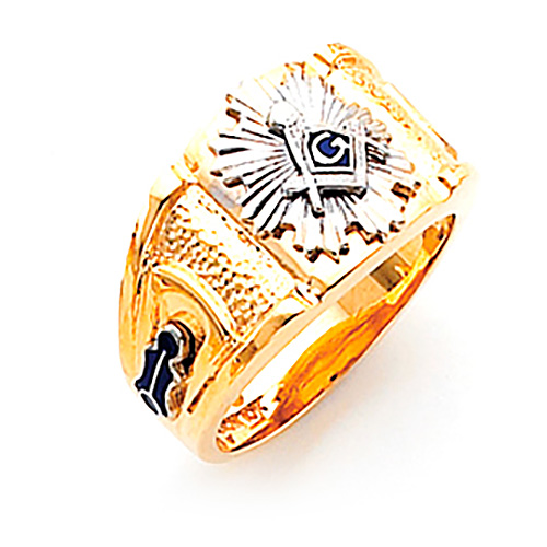 14kt Yellow Gold Large Harvey & Otis Sunburst Masonic Ring