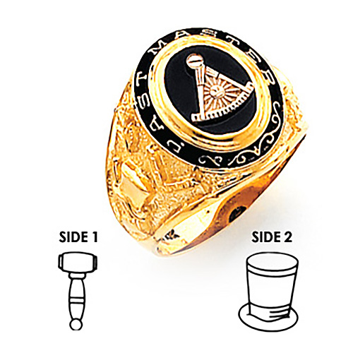 10kt Yellow Gold Past Master Mason Ring with Black Enamel