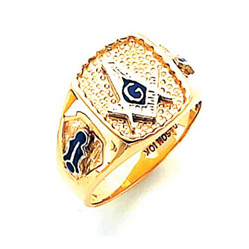 14kt Yellow Gold Blue Lodge Ring with Dotted Top