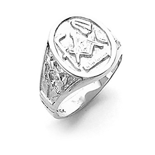 10k White Gold Oval Masonic Ring with Working Tools