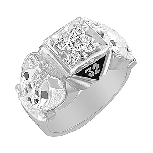 1/2 ct Diamond Cluster Scottish Rite Ring Sterling Silver