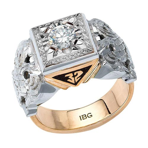 14k Yellow Gold 1 ct Solitaire Diamond Masonic Scottish Rite Ring 