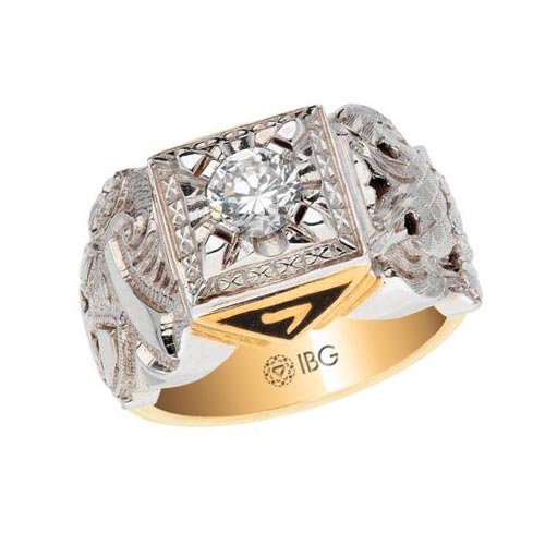 Men's 1/8 CT. Diamond and Enamel Masonic Ring in 10K Two-Tone Gold|Zales | Masonic  jewelry, Masonic ring, Local jewelry
