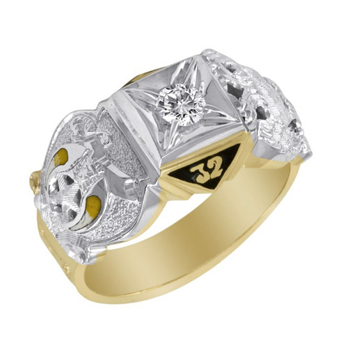 10k Two-tone Gold 1/4 CT Diamond Scottish Rite 32nd Degree Ring