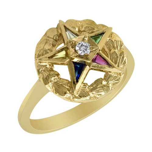 14k Gold Diamond Eastern Star Ring with Spinel