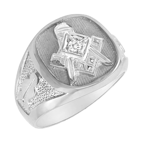 Masonic Ring with Diamond Accent - Sterling Silver