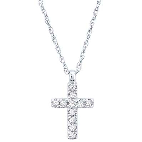 10k White Gold .07ct tw Diamond Cross Pendant with 18in Rope Chain
