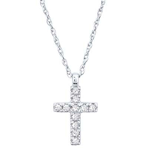 10k White Gold .07ct tw Diamond Cross Pendant with 18in Rope Chain