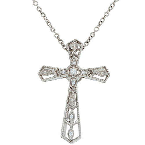Sterling Silver .02 Diamond Fancy Tapered Cross Necklace