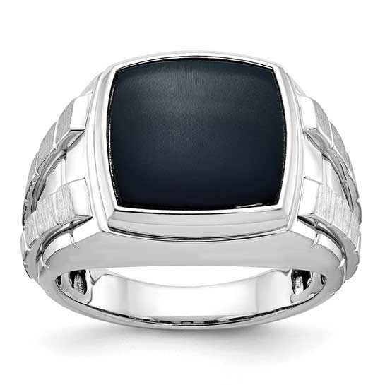 Sterling Silver Men's Black Onyx Ring with Satin Panels