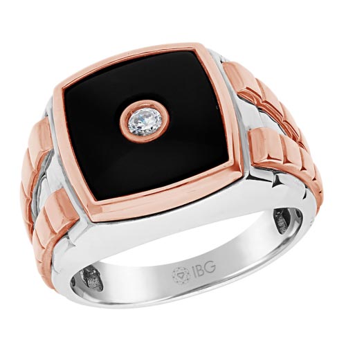 10k Two-tone Gold 1/10 ct Diamond Black Onyx Ring