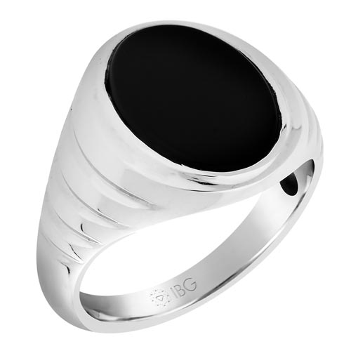 10k White Gold Men's 3.3 ct Oval Black Onyx Ring