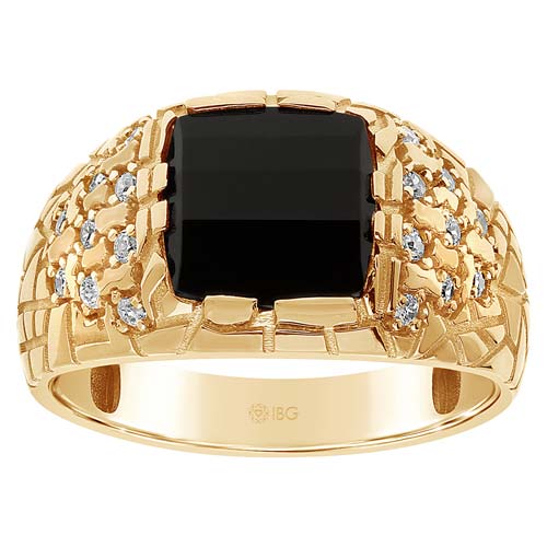 10k Yellow Gold Men's Black Onyx Nugget Ring with 1/4 ct tw Diamonds