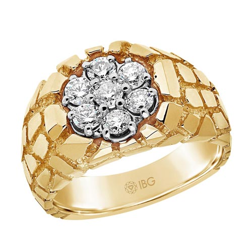 10k Yellow Gold Men's 1 ct tw Diamond Cluster Nugget Ring 