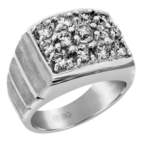 10k White Gold Men's 2 ct tw Diamond Box Cluster Ring